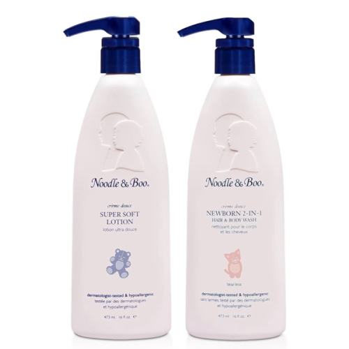Noodle & Boo Newborn Essentials Bundle: 2-in-1 Hair & Body Baby Wash 16 fl oz + Daily Moisturizer Baby Lotion for Sensitive Skin 16 fl oz | Tear-Free, Hypoallergenic, Plant-Based, Pediatrician-Tested