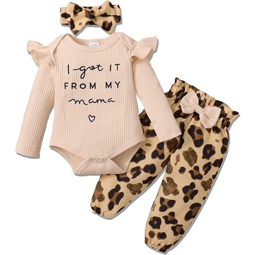 Newborn Baby Girl Clothes, Infant Girl Outfits Long Sleeve Ruffle Romper + stripe Pants + Headband Set