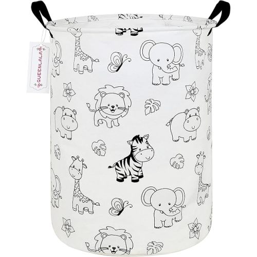 QUEENLALA Large Storage Basket,Laundry Hamper/Bathroom/Home Decor/Collapsible Round Storage Bin,Boys and Girls Hamper/Boxes/Clothing(Round-Zoo)