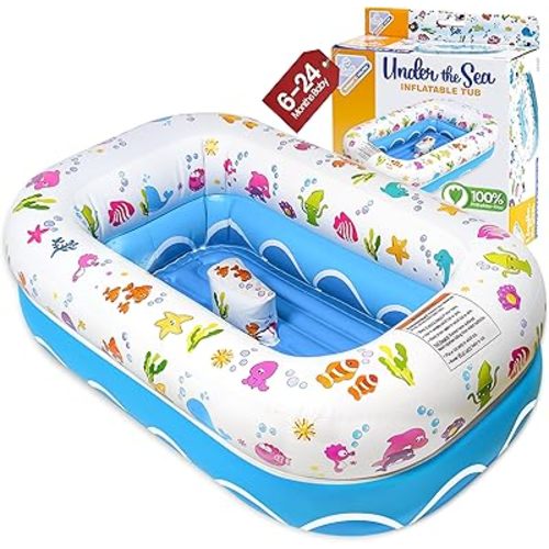 Mommy's Helper | Inflatable Under The Sea Baby Bathtub, Collapsible Safe Baby Bath Tub with Anti-Sliding Saddle Horn Seat, Must Have Travel Toddler Bath, Portable Bathtub Recommended Months 6 to 24