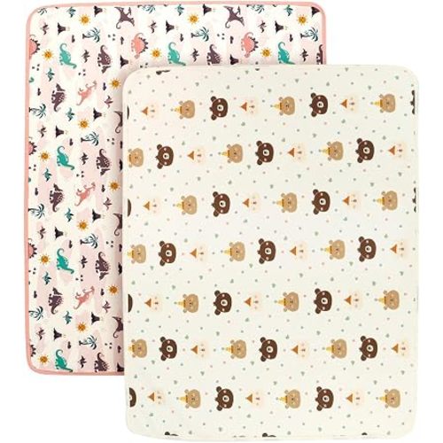 2 Pack Waterproof Baby Changing Pad Liner Dino & Bear 31"x39"