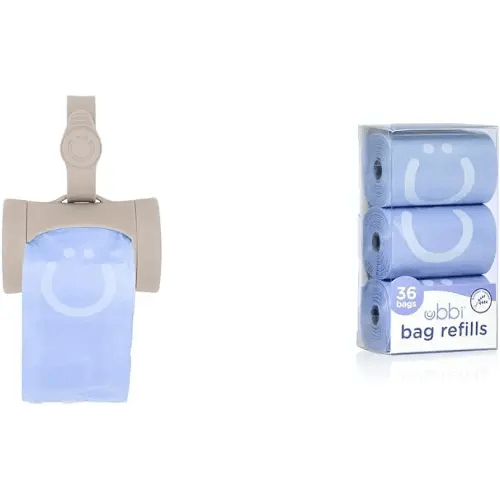 Ubbi Retractable On-the-Go Diaper Bag Dispenser with 36 Lavender Scented Refill Bags for Baby Travel