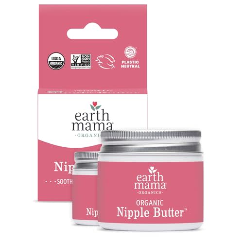 Earth Mama Organic Nipple Butter | Nipple Cream Safe for Breastfeeding | Postpartum Essentials for Nursing | Non Lanolin Nipple Cream, 2 fl oz (2-Pk)