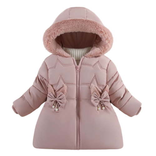 Annhoo Baby Girl's Puffer Jacket Winter Fleece Warm Long Sleeve Zipper up Coats Cute Pearls Embroidered Jackets