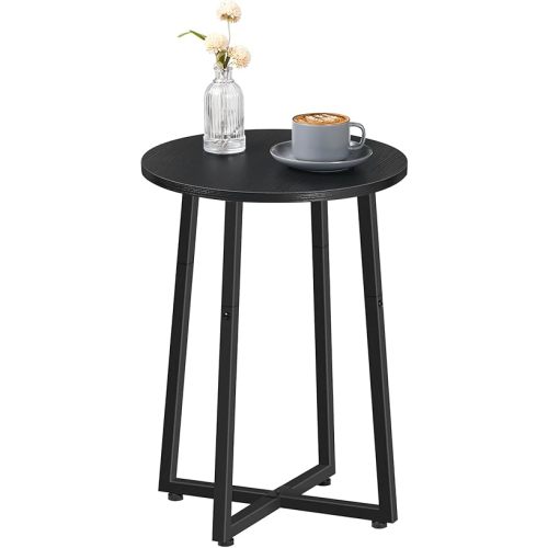 HOOBRO Side Table, Round End Accent Table with Sturdy Metal Pedestal, 15.7" Round Nightstand, for Living Room, Bedroom, Balcony, Office, Black BB95BZ01