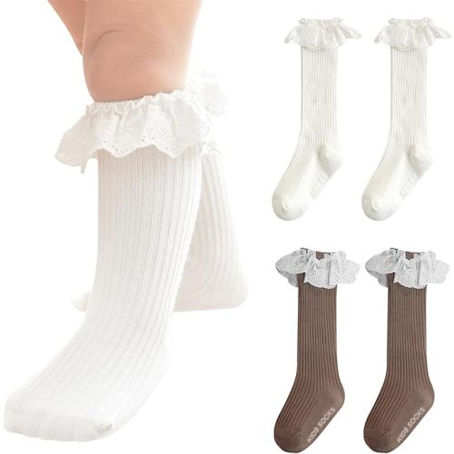 Infant Frilly Baby Girls Knee High Socks Newborn Thigh Lace Ruffle Long Socks Toddler Tights Stockings 6-12 Months