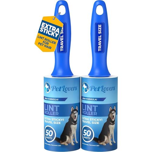 PetLovers Lint Rollers for Pet Hair Extra Sticky - Lint Remover for Clothes (2 Pack Travel Size)