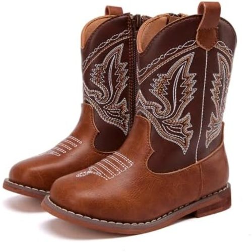 BMCiTYBM Toddler Cowboy Boots Western Cowgirl Boots Boys Girls Mid Calf Square Toe Riding Walking Shoes