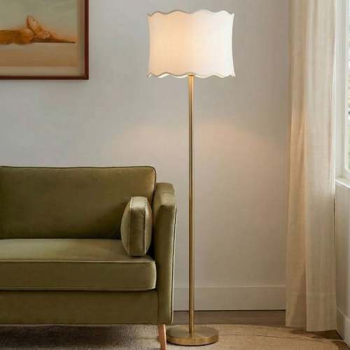 Vesta Textured Ceramic Floor Lamp with Fluted Fabric Shade