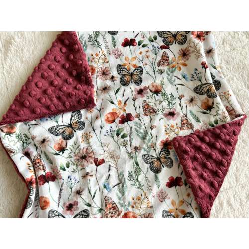 LOVEY, QUICK SHIP, Wildflower and Butterfly Minky Blanket, Floral Crib Bedding, Butterfly Meadow Newborn Girl Blanket, Baby Shower Gift