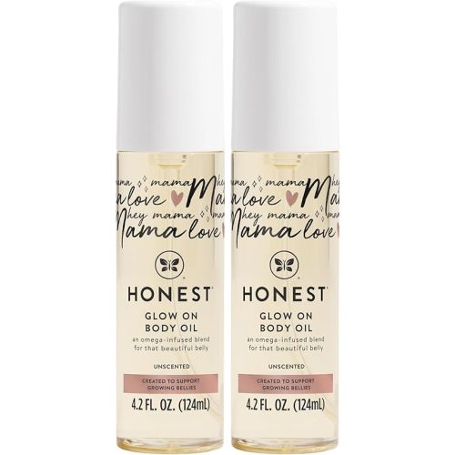 The Honest Company Mama Hydrating and Soothing Glow On Body Belly Oil,Plant Based Hypoallergenic,Fragrance-Free,4.2 fl oz,(Pack of 2)