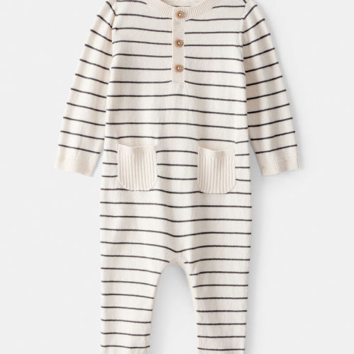White Baby Boy Striped Cotton Long-Sleeve Jumpsuit - White | Carter’s Oshkosh Canada