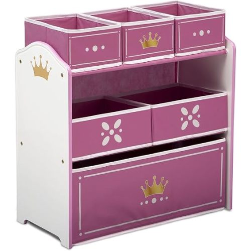 Delta Children Princess Crown Design & Store 6 Bin Toy Storage Organizer - Greenguard Gold Certified, White/Pink