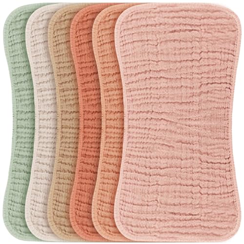 Konssy Muslin Baby Burp Cloths Sets for Unisex- 6 Pack Large 100% Cotton Burping Clothes for Newborn, Baby Girls and Boys