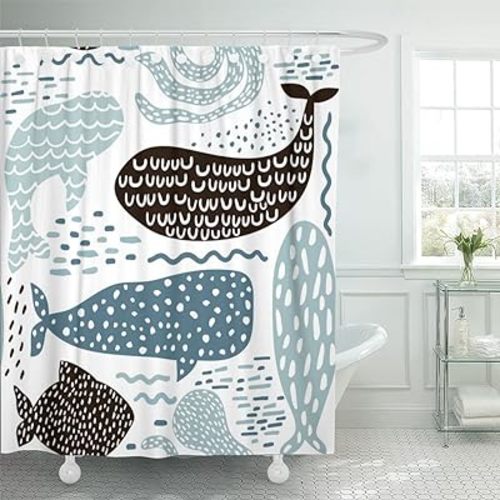 Emvency Shower Curtain Nautical Sea Animal Kids Fur Seal Whale Octopus Fish Childish Waterproof Polyester Fabric 72 x 72 inches Set with Hooks