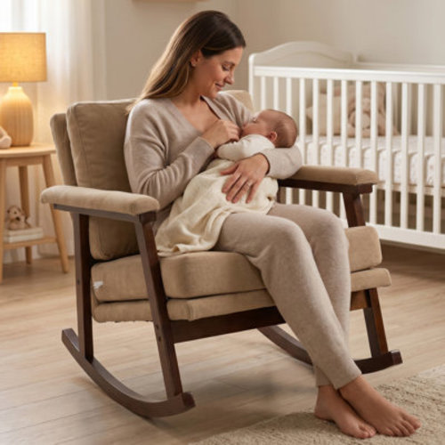 George Oliver Mid-Century Upholstered Rocking Chair with Wood Frame and Lumbar Pillow | Wayfair