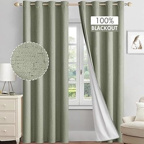 MIULEE Linen Textured 100% Blackout Curtains for Bedroom 72 Inches Long Sage Thermal Insulated Black Out Curtains/Draperies with White Liner for Living Room/Nursery, Grommet Top, 2 Panels