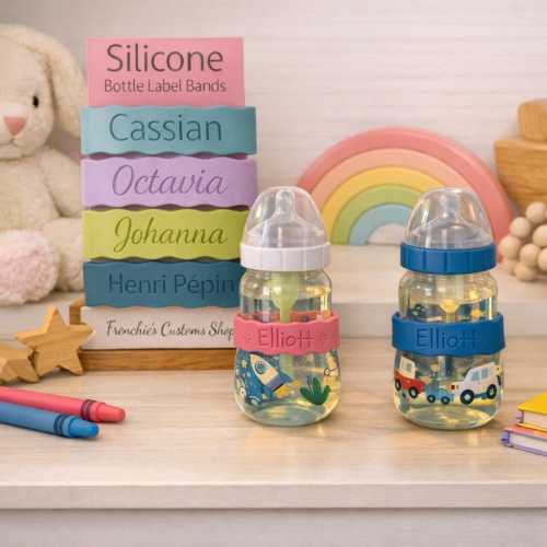 Personalized Silicone Reusable Bottle Bands, Engraved Water Washable Bottle Accessories, Custom Durable Silicone Label
