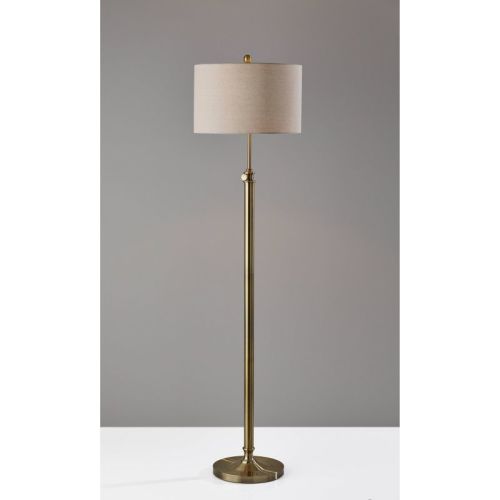 Barton Floor Lamp Antique Brass - Adesso: Modern Adjustable Height, Metal Body, Polyester Shade