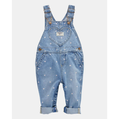 Size: 12mo - Baby Heart-Print Knit Denim Overalls - Blue - OshKosh B'gosh | Carter's