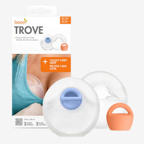 Boon Trove Silicone Manual Breast Pump Set - Hands Free Breast Milk Collector - Includes Polyester Travel Pouch - Breastfeeding Essentials - 2 Count