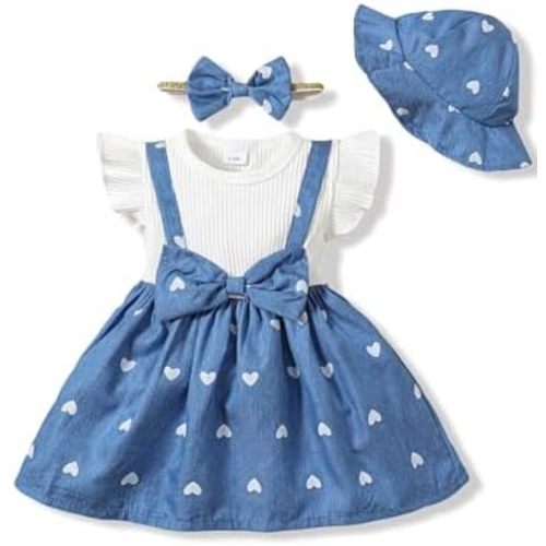 SUNNY PIGGY Baby Girl Clothes Newborn Infant Dress Outfit 0 3 6 9 12 18 24 Months Skirt Set Headband+Hat