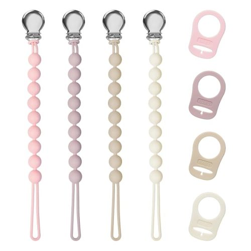 Pacifier Clips for Baby Girl Boy, Silicone Binky Holder for MAM Pacifiers, Baby Newborn Essentials Shower Birthday Gift (4-Pack)