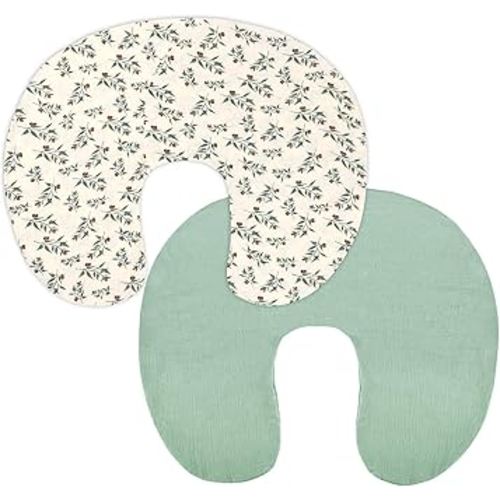 Hooyax Muslin Nursing Pillow Covers 2 Pack, Soft and Breathable Nursing Covers for Breastfeeding Pillows, Adorable Infant Feeding Pillow slipcover for Baby Boy and Girls (Green Leaf)