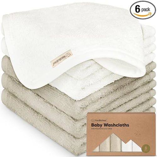 6-Pack Baby Washcloths – Soft Absorbent Viscose from Bamboo Washcloths for Face, Body, Baby Towels for Newborn, Kids, Toddlers, Infant,Gentle on Sensitive Skin,10x10 Reusable Face Towels(White/Stone)