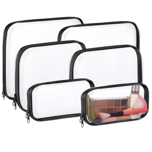Hoolerry 6 Pcs Hard Clear Zipper Case Transparent Zipper Hard Pouch for Snacks Makeup Bag Plastic Cosmetic Bag Portable Travel Organizer for Makeup Storage(Black,Big,Medium,Small)