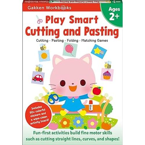Play Smart Cutting and Pasting Age 2+: Preschool Activity Workbook with Stickers for Toddlers Ages 2, 3, 4: Build Strong Fine Motor Skills: Basic Scissor Skills (Full Color Pages)