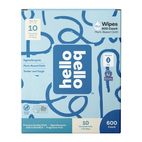 Hello Bello Baby Wipes, Unscented, 600 Wipes in 10 Resealable Packs (Choose Your Count)