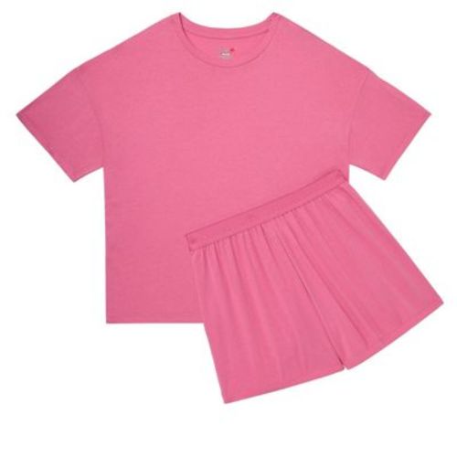 Hanes Originals 2 Piece Lounge Set, Comfywear SuperSoft Boxy T-Shirt & Sleep Shorts Loungewear Parrot Pink/Parrot Pink Women's