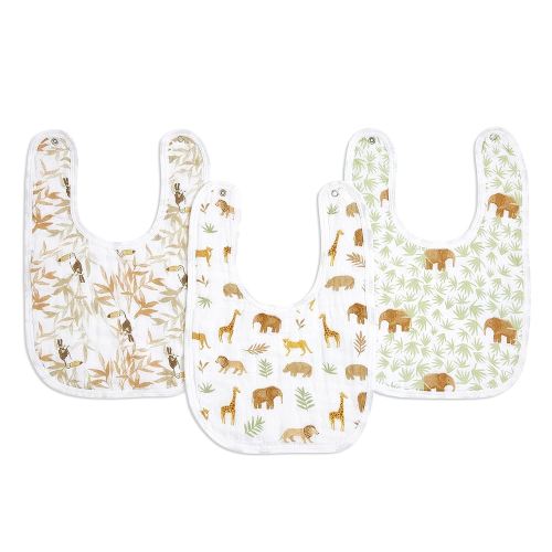 aden + anais Essentials Baby Bibs Soft & Absorbent 100% Muslin Cotton Adjustable Snap Bibs Set for Boys and Girls, 3 Pack, Tanzania