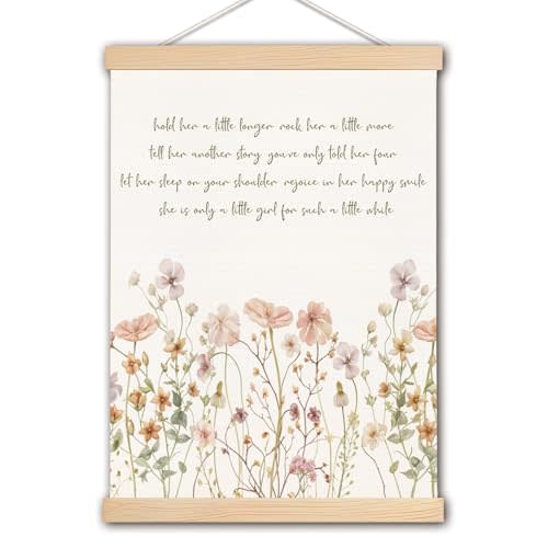 pouep Pastel Wildflower Girl Nursery Wall Art Poster, Hold Her a Little Longer Canvas Prints Wall Decor for Baby Toddlers Girls Bedroom Kids Room Nursery Playroom, 12x16 Inches
