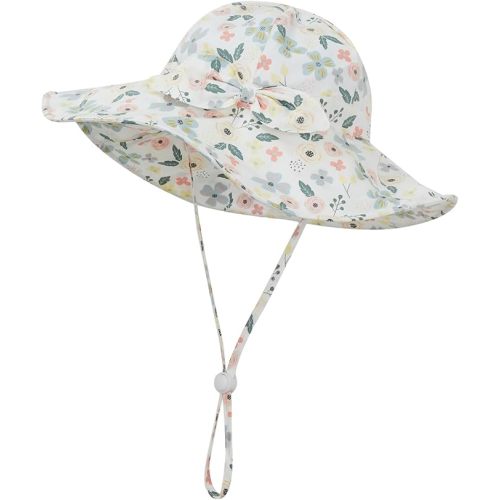 Baby Girl Sun Hat Infant Summer Beach Hats with UPF 50+ Toddler with Wide Brim Strap Outdoor Bucket Hat