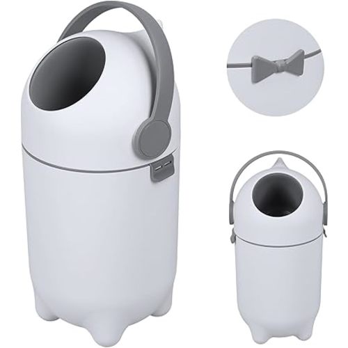 Diaper Pail, Baby Nappy Bin with Airtight Lid & Odor Control, Odorless Nursery Trash Can, 15 Liter Holds 16 Diapers, Use Standard Bags, Easy-Clean Plastic, Baby Registry Gift White