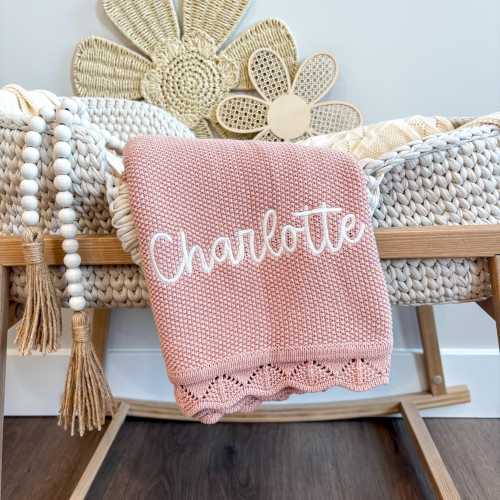 Baby Girl Blanket, Knit Newborn Blanket, Cottom Baby Blanket, Embroidered Newborn Blanket, Personalized Baby Girl, Blanket for Baby Girl
