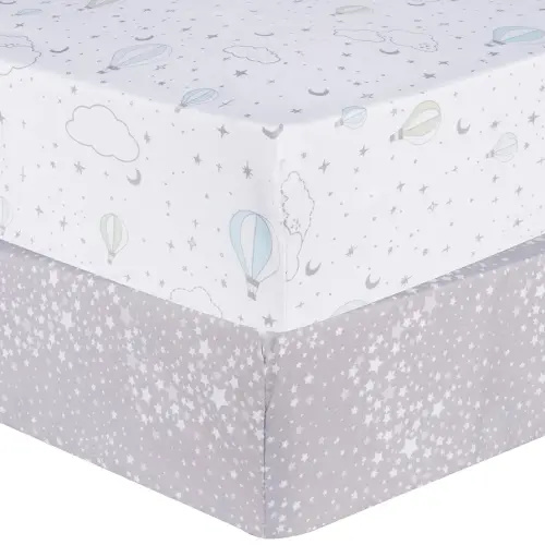 Sammy & Lou Starry Dreams 2-Pack Microfiber Fitted Crib Sheet Set, Fits Standard Crib Mattress 28 in x 52 in; Fully Elasticized,