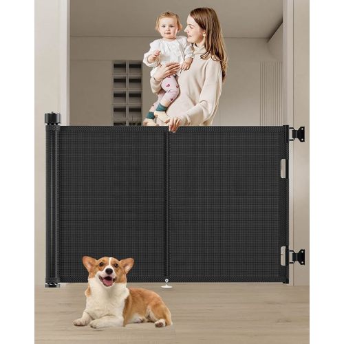 Miumoon 71 inch Retractable Baby Gates 34 inch Tall, Retractable Gate with Reinforced Strip Design to Prevent Crawling Through, 6 FT Retractable Dog Gate for Stairs, Doorways, Hallways, Indoor/Outdoor