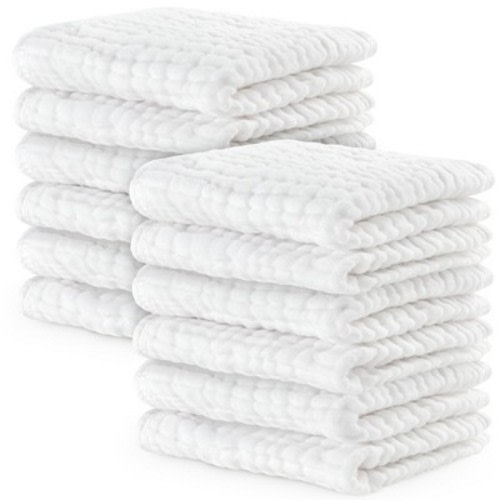 Baby Washcloths Muslin Cotton, Large 10”x10” by Comfy Cubs