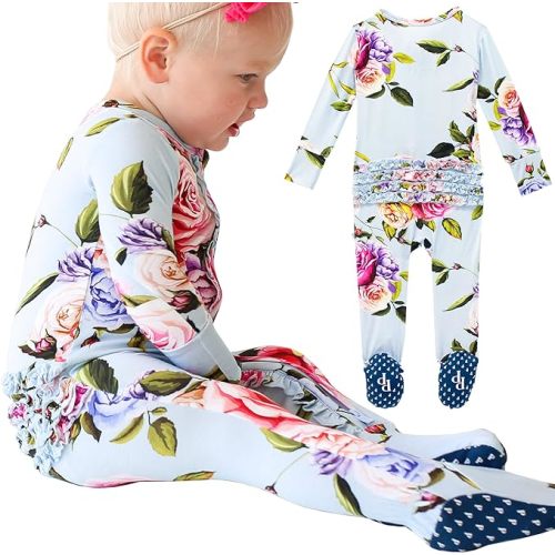 Posh Peanut Footie Pajamas for Baby Girls – Sleepers in Ultra-Soft Viscose from Bamboo with 2-Way Zipper & Ruffle Trim
