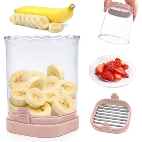 Fruit Slicer Cup: Strawberry Slicer, Strawberries Cutter Cup, Speed Cutter for Banana Grape Egg Kitchen Portable Slicing Tool(Pink)