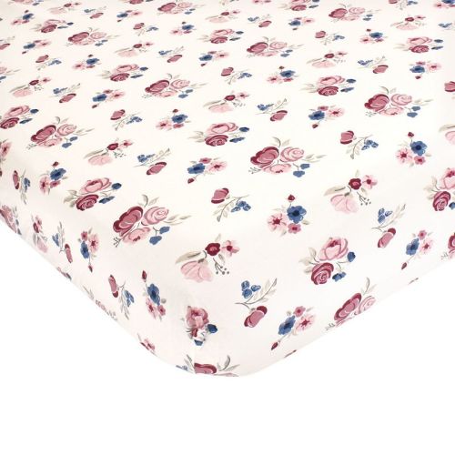 Hudson Baby Infant Girl Cotton Fitted Crib Sheet, Dusty Rose Floral, One Size