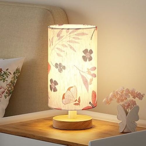 Fenmzee Butterfly Table Lamp for Bedroom - Inline Control, Small Bedside Lamp with 3000K A15 LED Blub, Easy Assembly (Butterfly Cream Shade, 9" Inline Control)