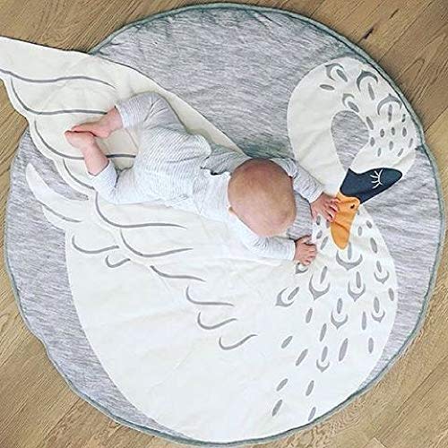 ABREEZE Play Pad Swan Baby Round Rug Crawling Mat Crawl Cushion Air-Conditioned Rug for Kids Children Toddlers Bedroom Tummy Time Blanket