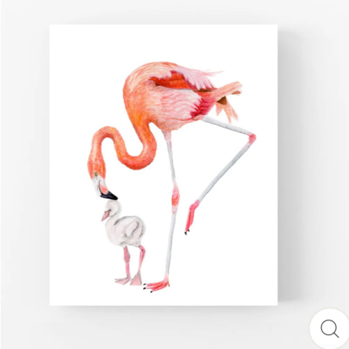Mom and Baby Flamingos - Tropical Nursery Print