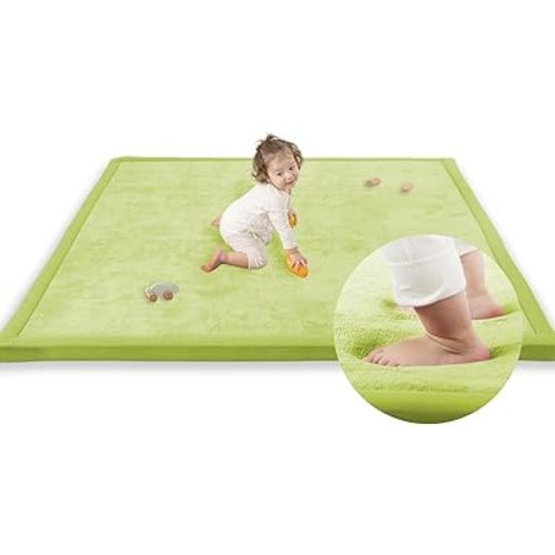 1.3" Thick Baby Play Mat for Floor Playpen, 50x50 Foam Tummy Time Mat, Padded Support Soft Plush Nursery Rug for Infant Kids Toddler Crawling Kick Activity (Light Green)