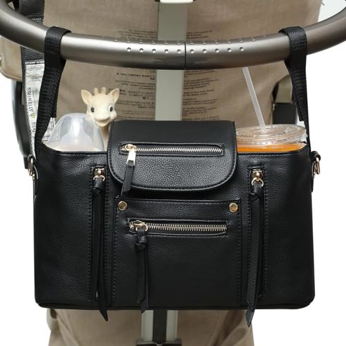 miss fong Stroller Organizer with Insulated Cup Holder Stroller Accessory Bag, Stroller Caddy Stroller Diaper Bag Stroller Storage with Adjustable Strap to Fit All Strollers (Black)