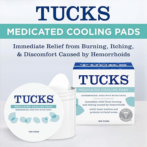 TUCKS Medicated Cooling Pads, 100 Count – Pads with Witch Hazel, Cleanses Sensitive Areas, Protects from Irritation, Hemorrhoid Treatment, Medicated Pads Used By Hospitals